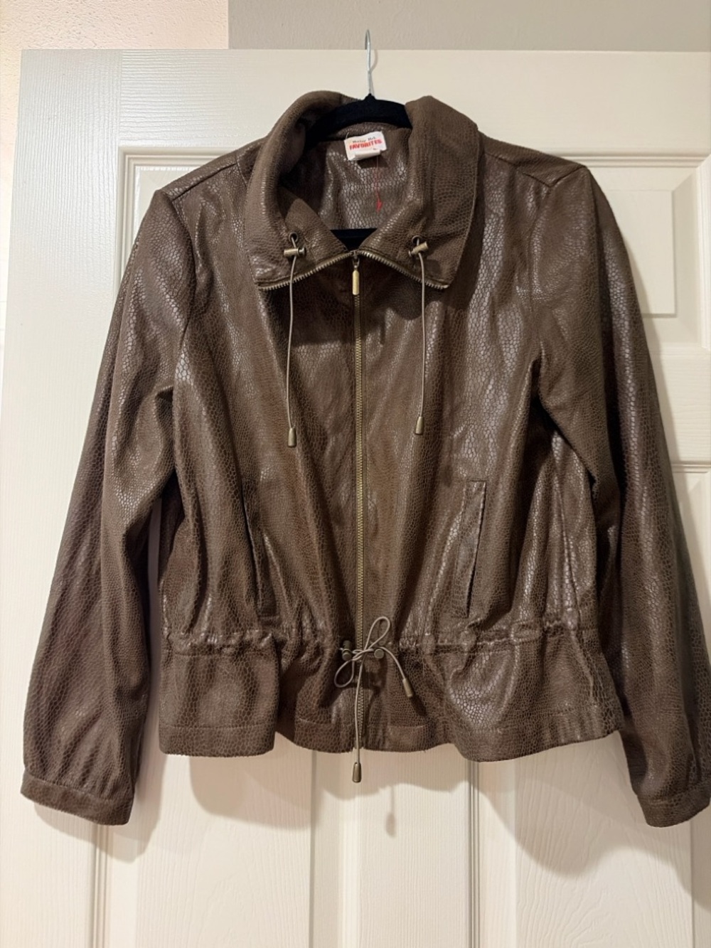 Ruby Rd. Dark Brown Textured Leather Drawstring Jacket